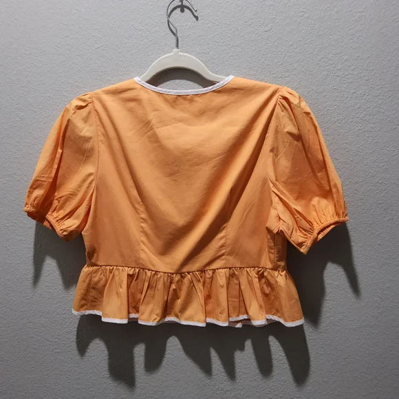 Le Lis Orange Puff Sleeve Bow Blouse - Picture 4 of 4